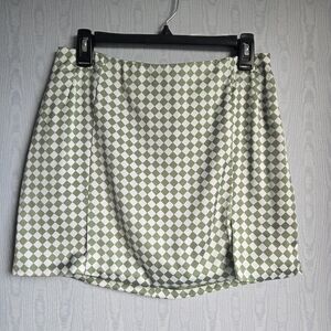 Glam M Checkered Satin Green White Mini‎ Skirt 29" Waist Coquette Y2K